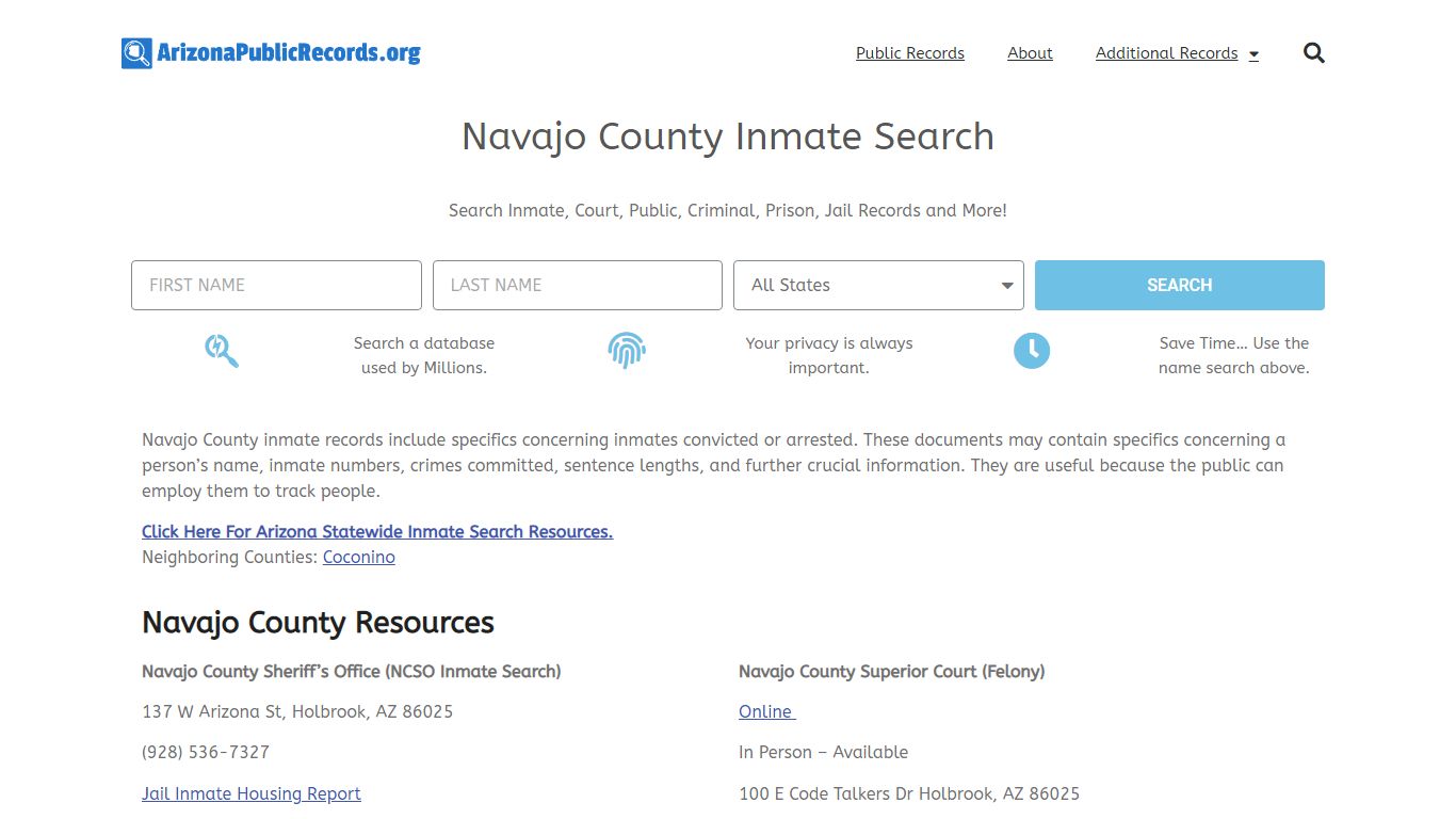 Navajo County Inmate Search - Current & Past NCSO AZ Jail Records